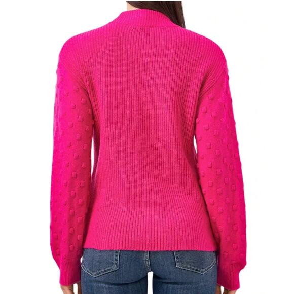 Vince Camuto Hot Pink Textured Dot Sleeve Sweater Women’s Size Small - Picture 3 of 12